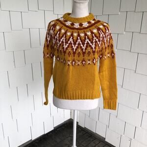 Hooked Up Women's Vanilla Combo Knit Mock Neck Fair Isle Pullover Sweater sz XS